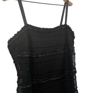 Y2K R&M Richards Black Ruffle Mesh Sheath Dress‎ Size 14 Sequin Whimsigoth Goth